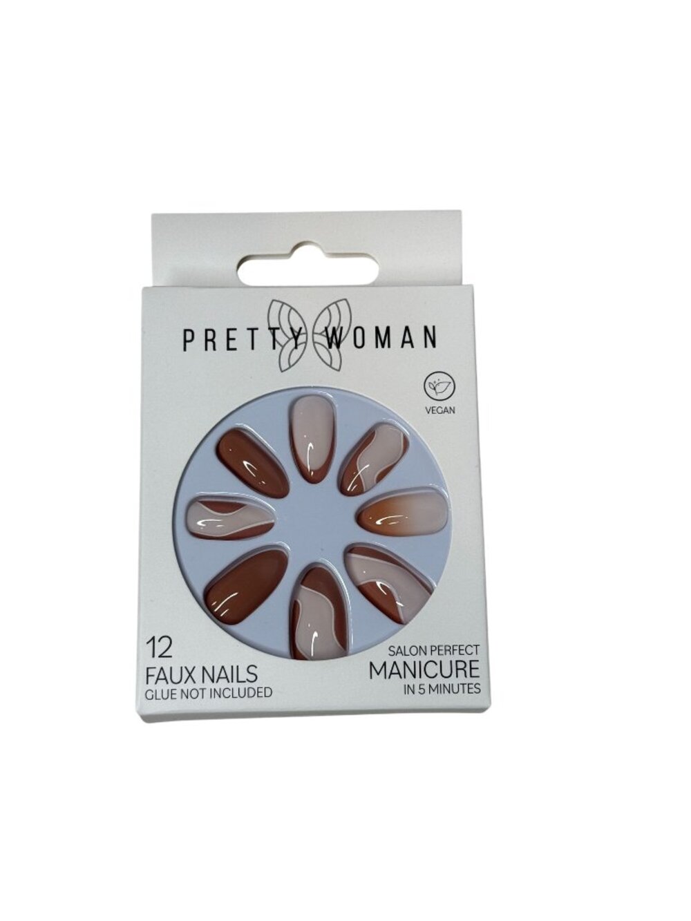 Pretty Woman Press On Nails Brown Swirl Vegan 12pc Faux Nail Set